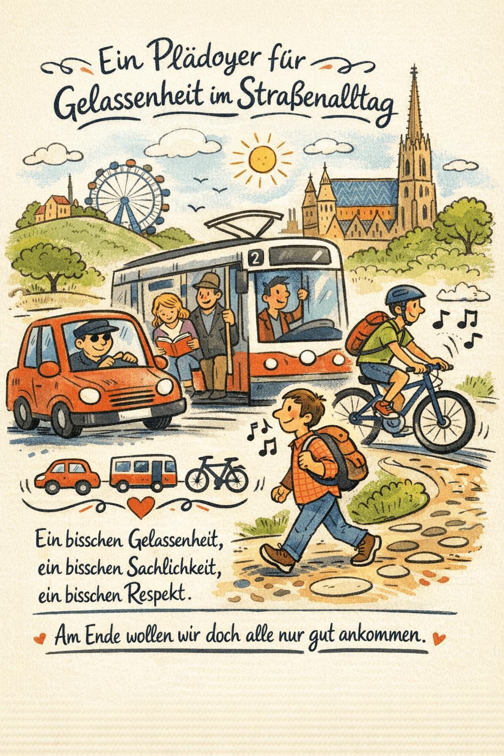 Autofahrer, Radfahrer, Fußgänger